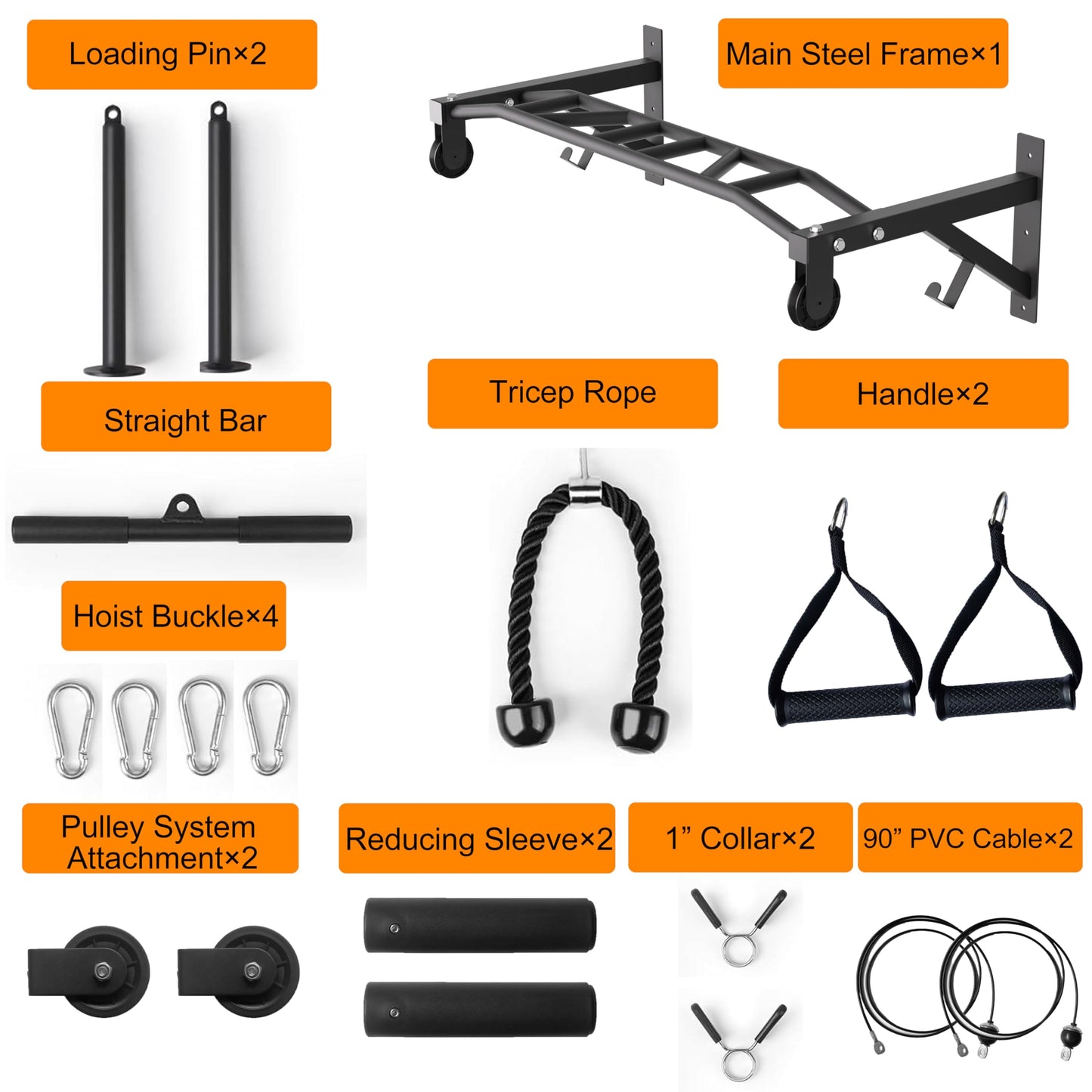 HWOOUSA Wall Mounted Pull Up Bar With Pulley System, 600lbs Heavy Duty Chin Up Bar, 48" Multi Grip Pullup Bar, for Garage Indoor Basement Workout Strength Training Equipment, Ease Of Use Mounting