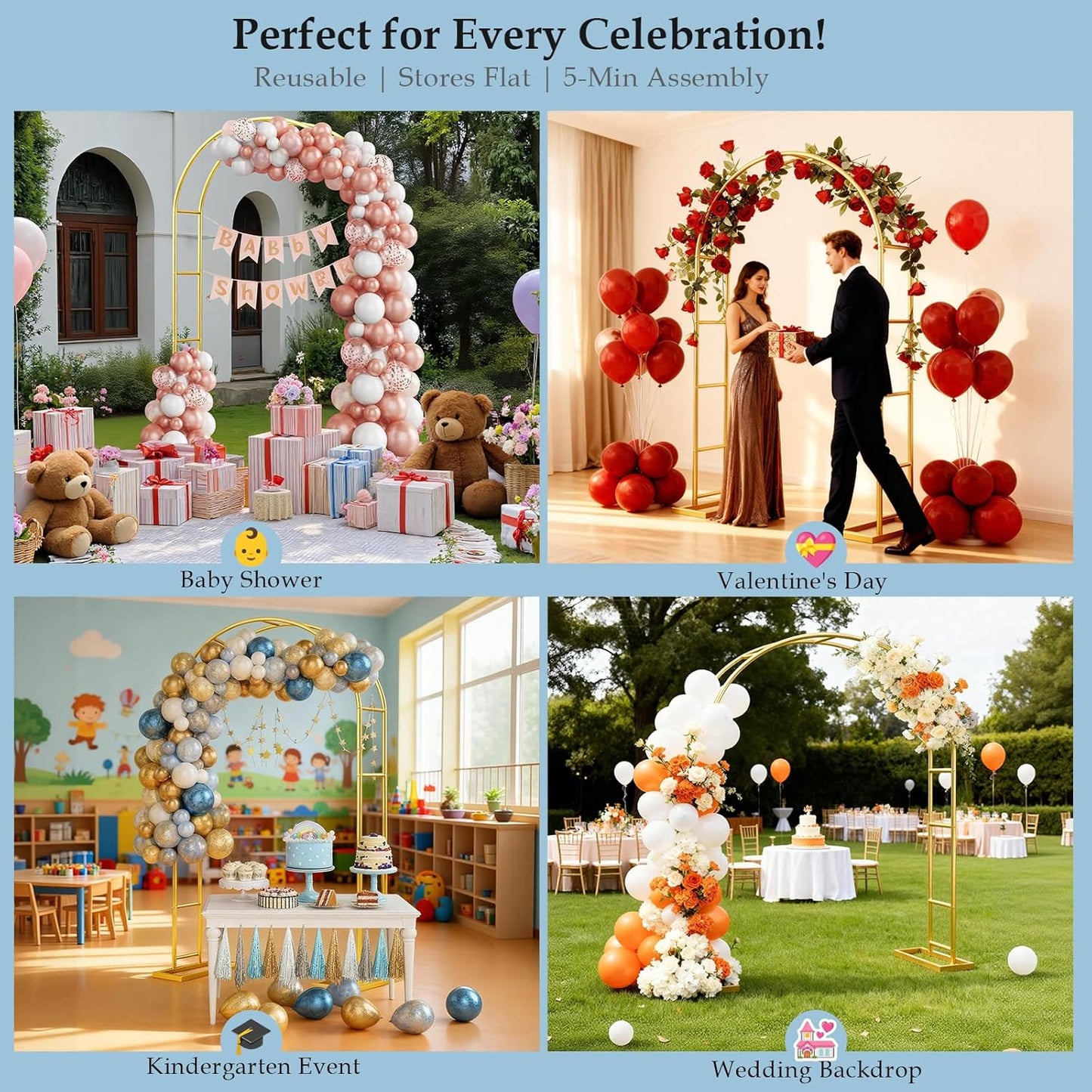 Stand,6.6FTx3.5FT 3 Arch Backdrop Metal Pergola Arbors,Gold Garden Wide Arbors and Arches Trellis for Climbing Plants