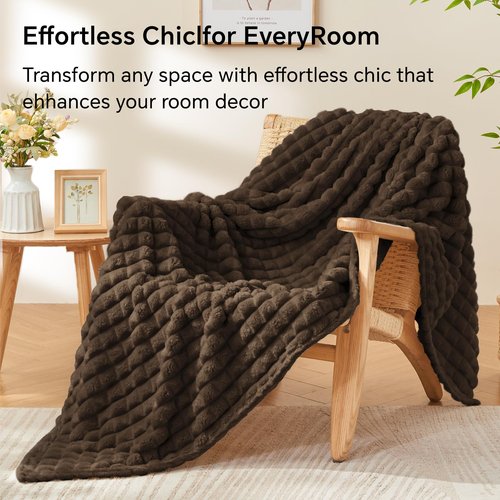 BEDELITE Brown Throw Blanket for Couch and Bed- Super Soft and Warm 3D Checkered Fluffy Fuzzy Fleece Blanket, Luxurious Plush Cozy Blanket for Room Decor Spring, 50x60 inches