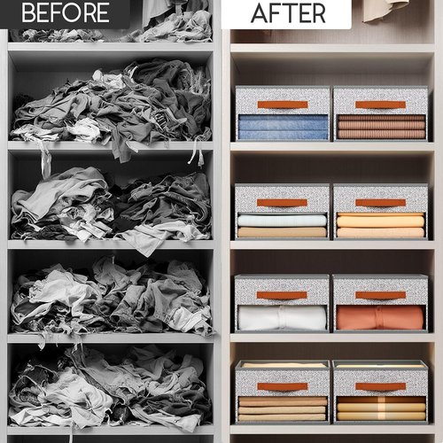 Homsorout Drawer Organizers - 6 Pack Foldable Pants Organizers with Clear Windows & Handles | Light Gray Fabric Storage for Clothes, Jeans, Sweaters & More