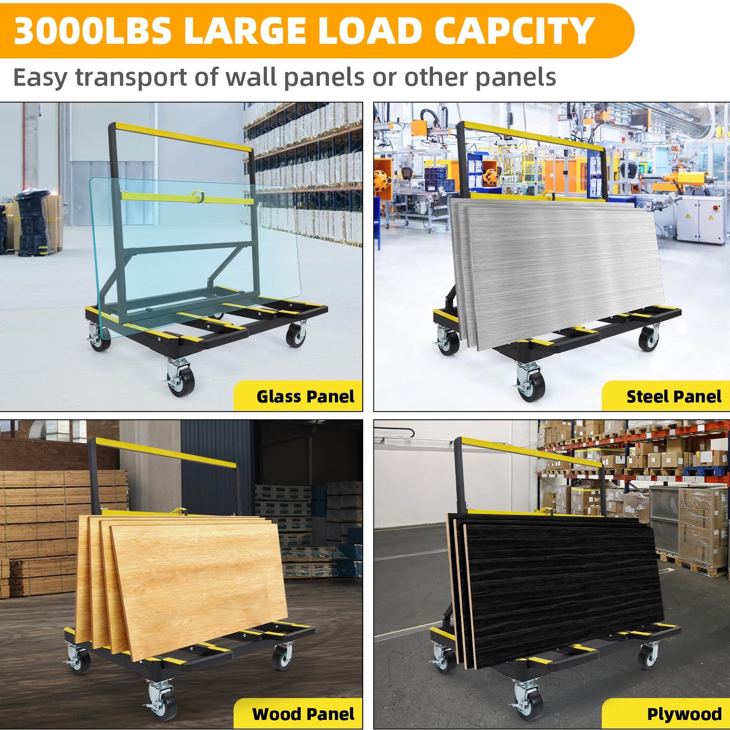 Heavy Duty Folding Drywall Cart, 2200 LBS Capacity Panel Dolly with Extendable Deck & 4 Swivel Casters for Handling Sheetrock, Plywood, Lumber, and Wall Panels
