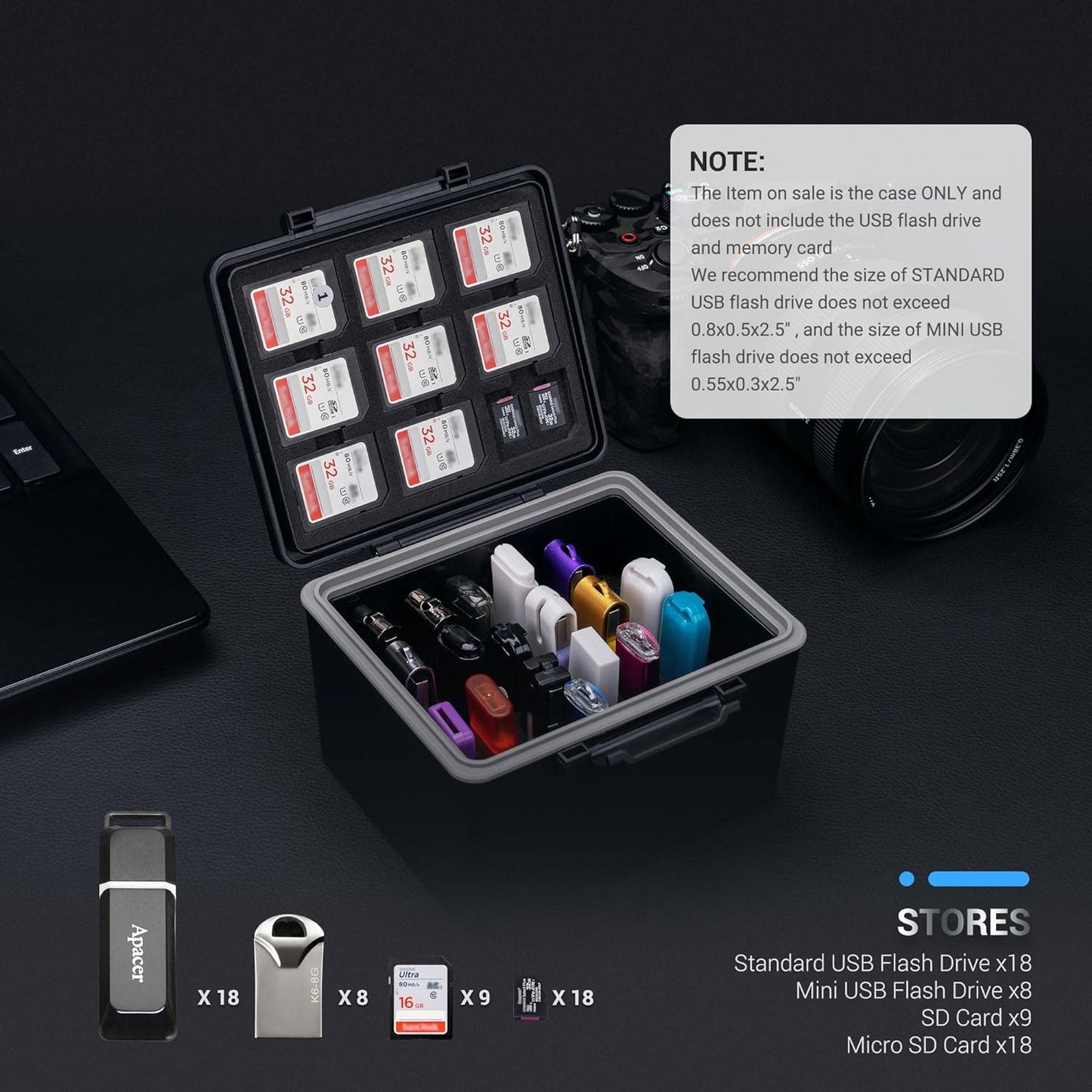 JJC 53 18 8 9 18 Slots USB and SD Card Case for Flash Mini Driver SD and TF Card, USB Drive Case Hard, Shockproof