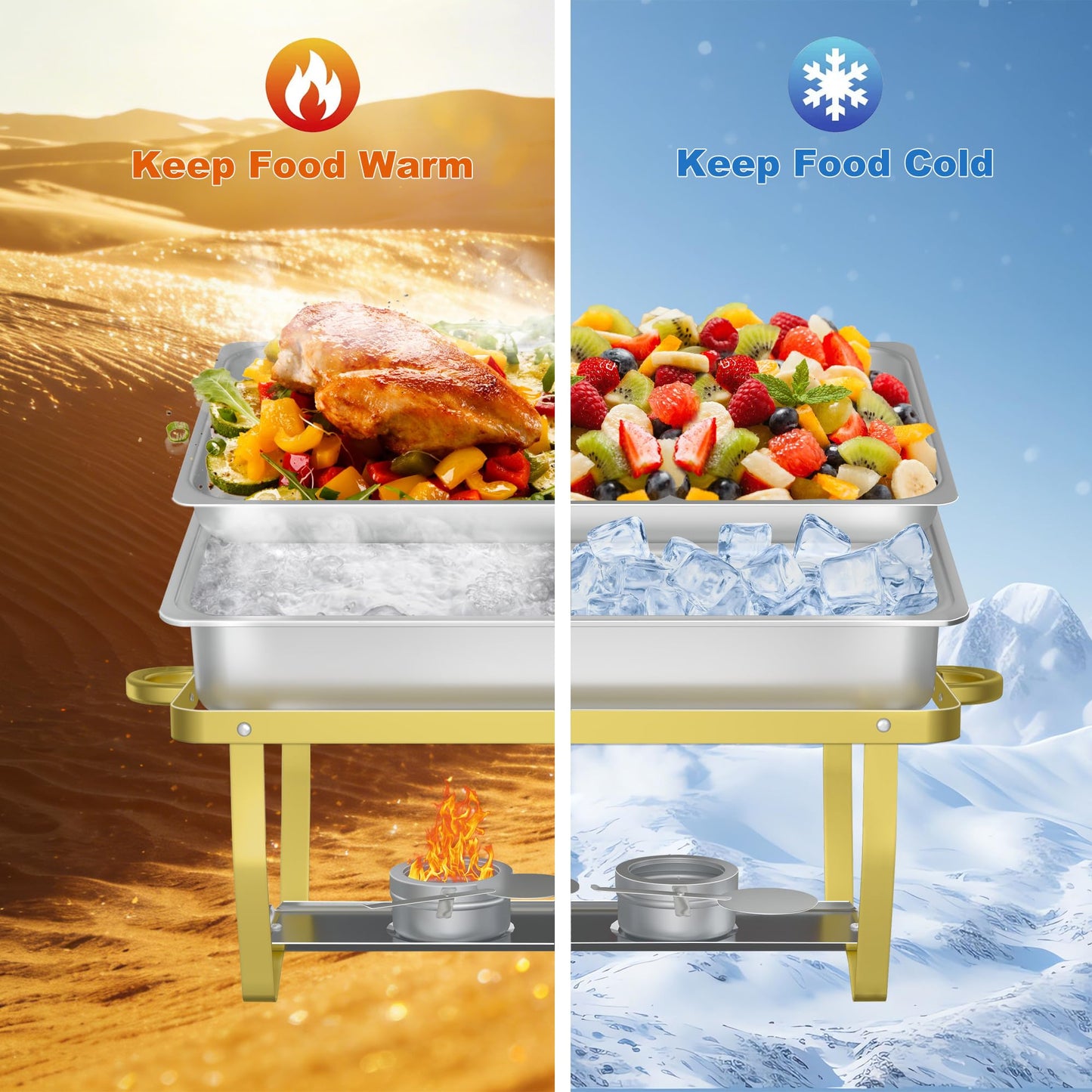 Chafing Dish Buffet Set - HARDURA 4 Packs 9.5QT Stainless Steel Food Warmer, Leak-Proof & Foldable Design, 4+ Hours Insulation, for Buffet Servers and Warmers, Ideal for Catering, Party（Gold）