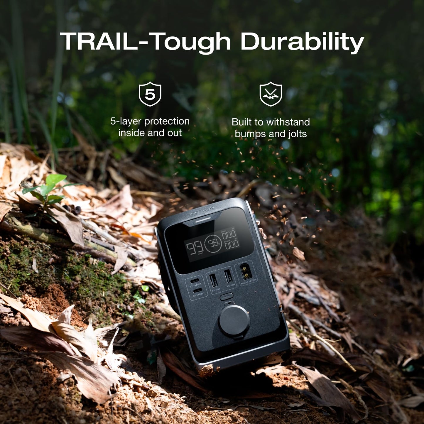 EF ECOFLOW TRAIL 300 DC Power Bank Station, 288Wh Outdoor Portable Power Station, LiFePO4 Battery, 300W DC Output, Compact Solar Generator for Camping, Travel, and Emergency (No AC Outlet Included)