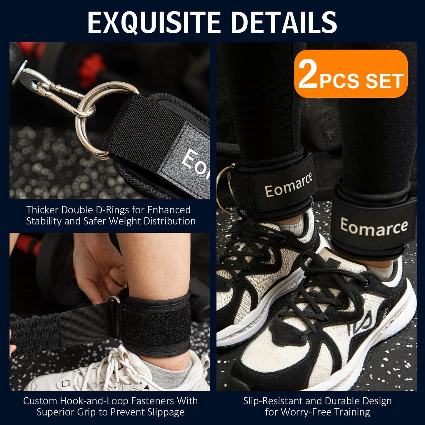 Eomarce 2PCS Set Premium Cable Kick Back Ankle Straps for Cable Machines Women & Men, Glute Kickback Ankle Strap for Workout, Ankle Cuff Cable Attachment Wraps weights, Tobilleras Para Mujer Gym Leg