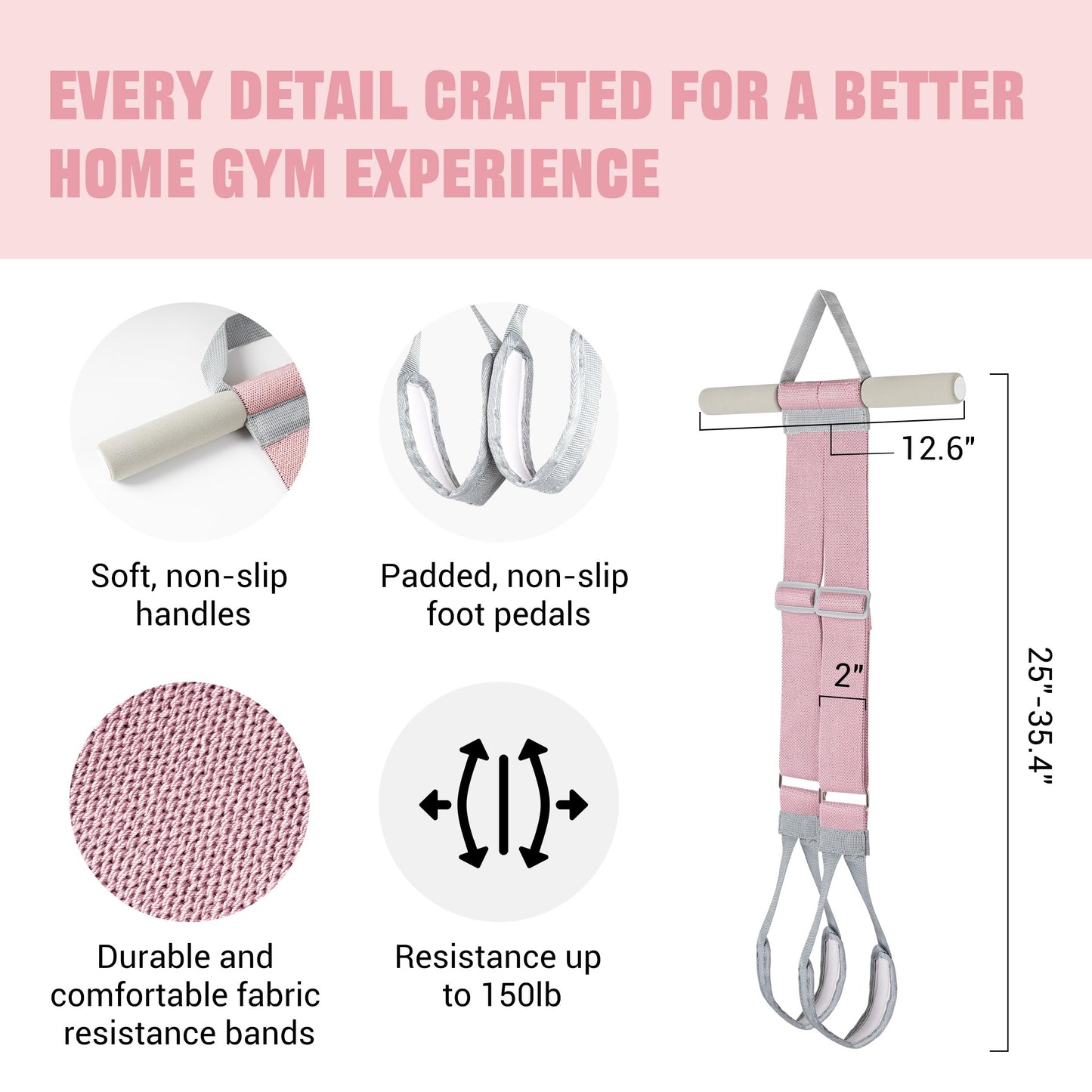 VULKEN Foot Pedal Resistance Band for Women Core Workout. Adjustable Fabric Resistance Band with Handles 150lb Full-body Elastic Excercise Band for Arm leg Muscle Training Stretching Home Gym Equiment