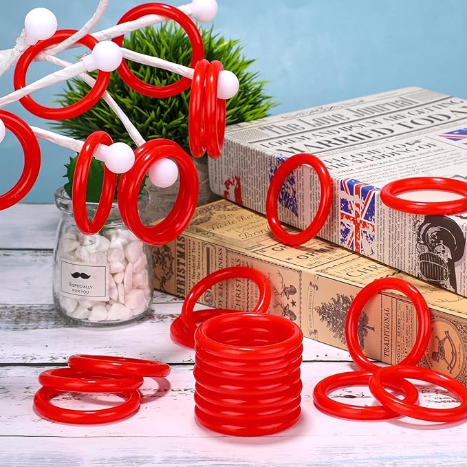 Aodaer 60 Pack Ring Toss Rings Plastic Carnival Rings 2.1 Inch for Carnival Party Favors Bottles Sport Ring Toss Game Fun Target Toys, Red