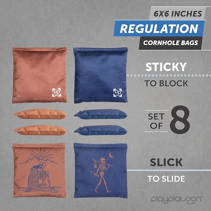 Professional Cornhole Bags - Set of 8 Regulation All Weather Double Sided - Sticky Side/Slick Side Bean Bags for Pro Corn Hole Game