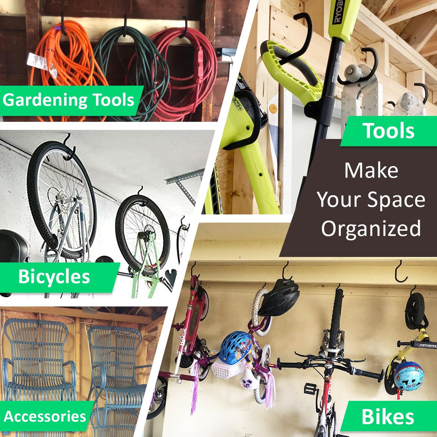 Etoolia 6 Pack Heavy Duty Garage Bike Storage and Utility Hooks-5.7 Inches for Garage Wall and Ceiling-Garage Hooks for Hanging Bicycle,Hose,Cords,and Garden Tools