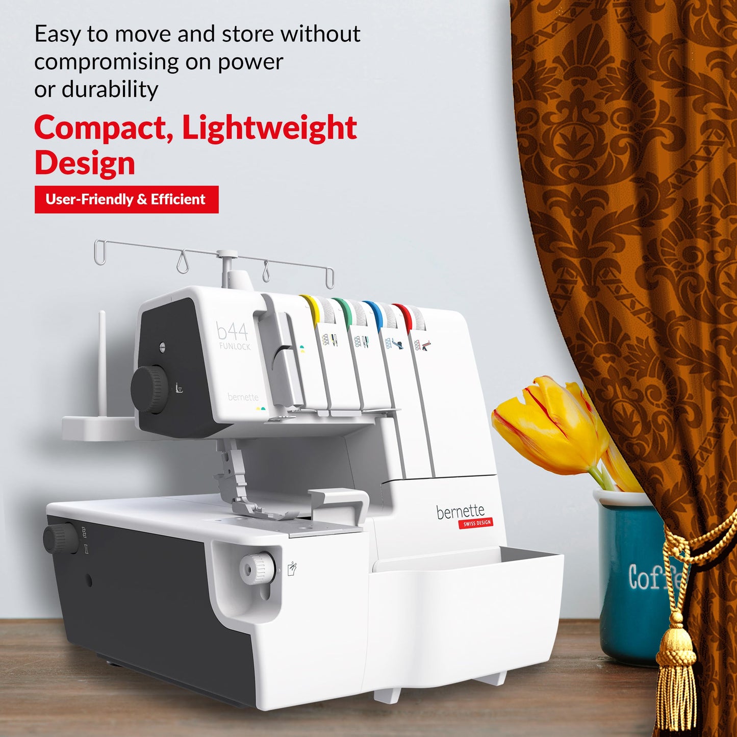 Bernette B44 Funlock Serger Overlock Machine with 2/3/4 Thread Capability, Differential Feed, and Color-Coded Threading