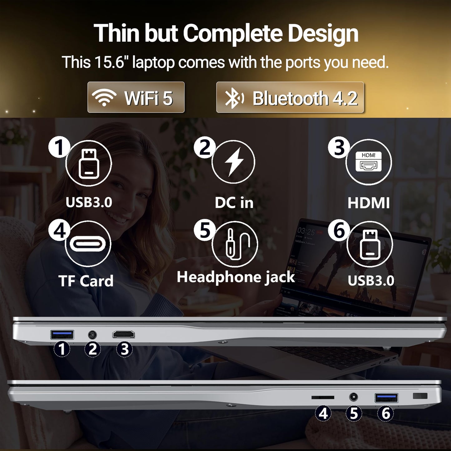 2026 Laptop, 15.6" Laptop Computer with Celeron N5100 16GB RAM DDR4 512GB SSD, 1920*1080, 180°Hinge Portable Laptop, WiFi 5, BT 4.2, Lightweight Backlit Keyboard Lap Top for Business Student