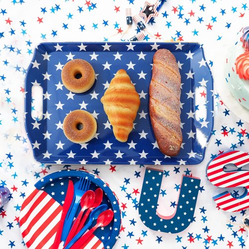 FYSUIMU Patriotic Serving Trays - 4 Pcs American Flag Design | 10 x 15 In for 4th of July Celebrations