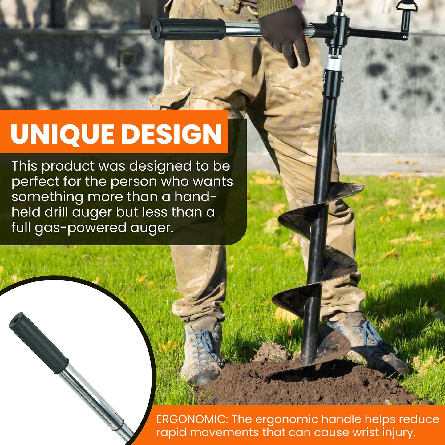 Earth Auger - 6" Wide x 32" Deep - Electric Post Hole Digger - Handles - Hole Digger for Fence Posts