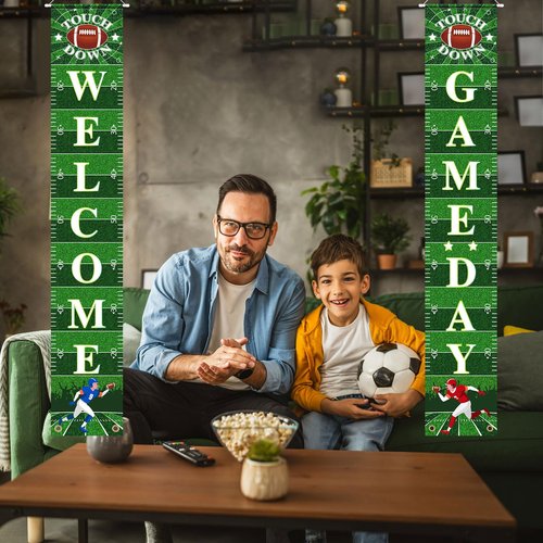 Hooqict Football Decorations Porch Sign Banner Football Door Decorations Sign Party Banner Garland for Sport Theme Game Day Tailgate Party Supplies