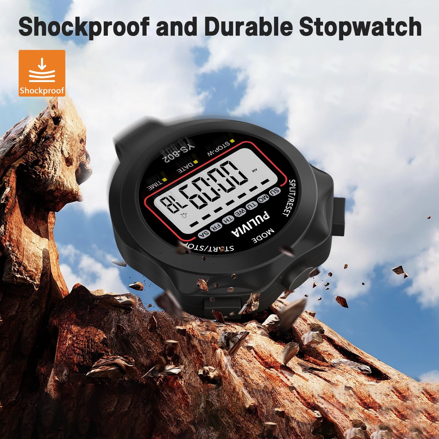 PULIVIA Sports Stopwatch Timer, Single Lap Split Digital Stop Watch for Sports Kids Coaches Swimming Running, Black
