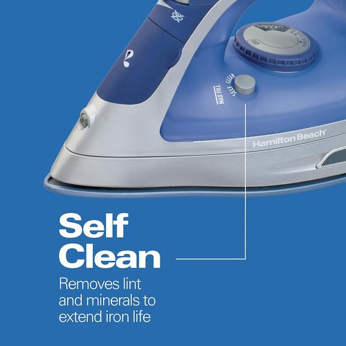 Hamilton Beach Steam Iron - Vertical Steamer with Scratch-Resistant Soleplate, 1500 Watts, Blue