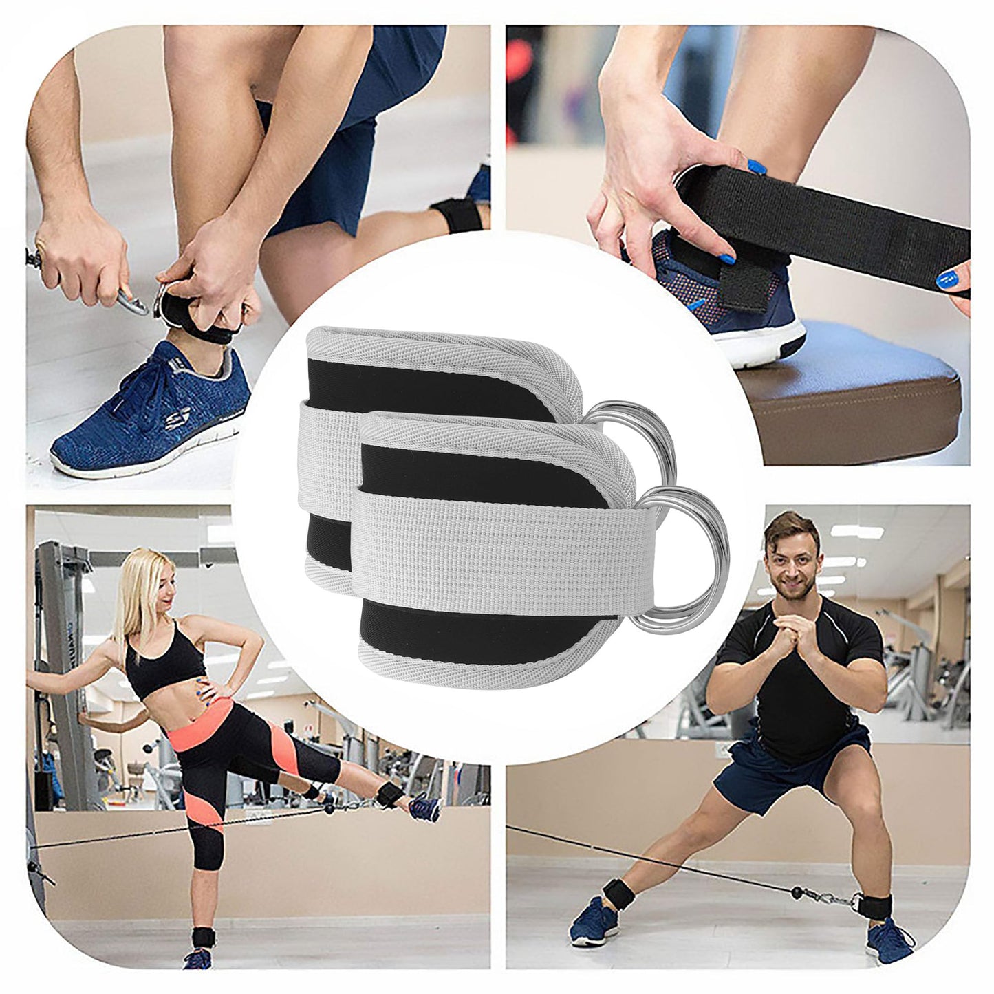 Langmeil Fitness Ankle Straps for Cable Machines, 2 Pack Comfortable Adjustable Padded Ankle Wrist Cuffs, Kickback Glute Workouts for Men Women, D-Ring Leg Straps with Neoprene Padding -Grey