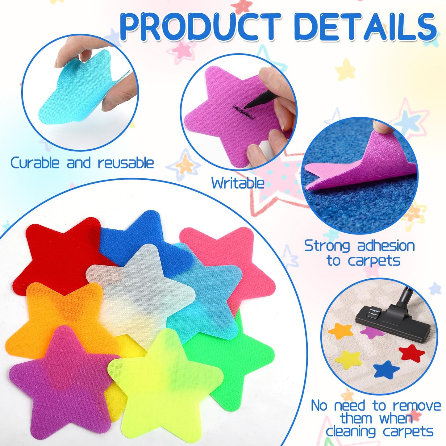 DTOFOOT 50Pcs Star Carpet Spot Markers, 4 Inch Carpet Spots for Classroom Floor Dots Rug Star Shape Marker Dots for Classroom Decoration School Teacher Supplies Yoga Gym Agility Training Activities