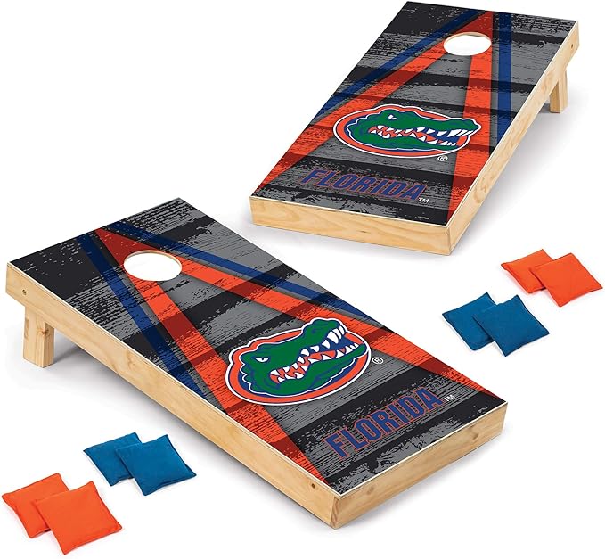 Wild Sports NCAA College 2' x 4' Wood Direct Print Tournament Cornhole Set, 8 Bean Bags, Vintage Triange Design - Tailgate, Outdoor, Backyard