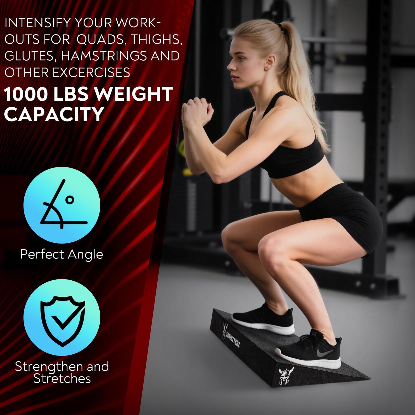 SKWATTERZ Slant Board Squat Wedge Boards For Exercise - ATG Workout Wedge With Anti Slip Sandgrip Layer Already Mounted - Calf Raise Block & Bulgarian Split Stand Squats wedges Incline - Heel Elevated Blocks