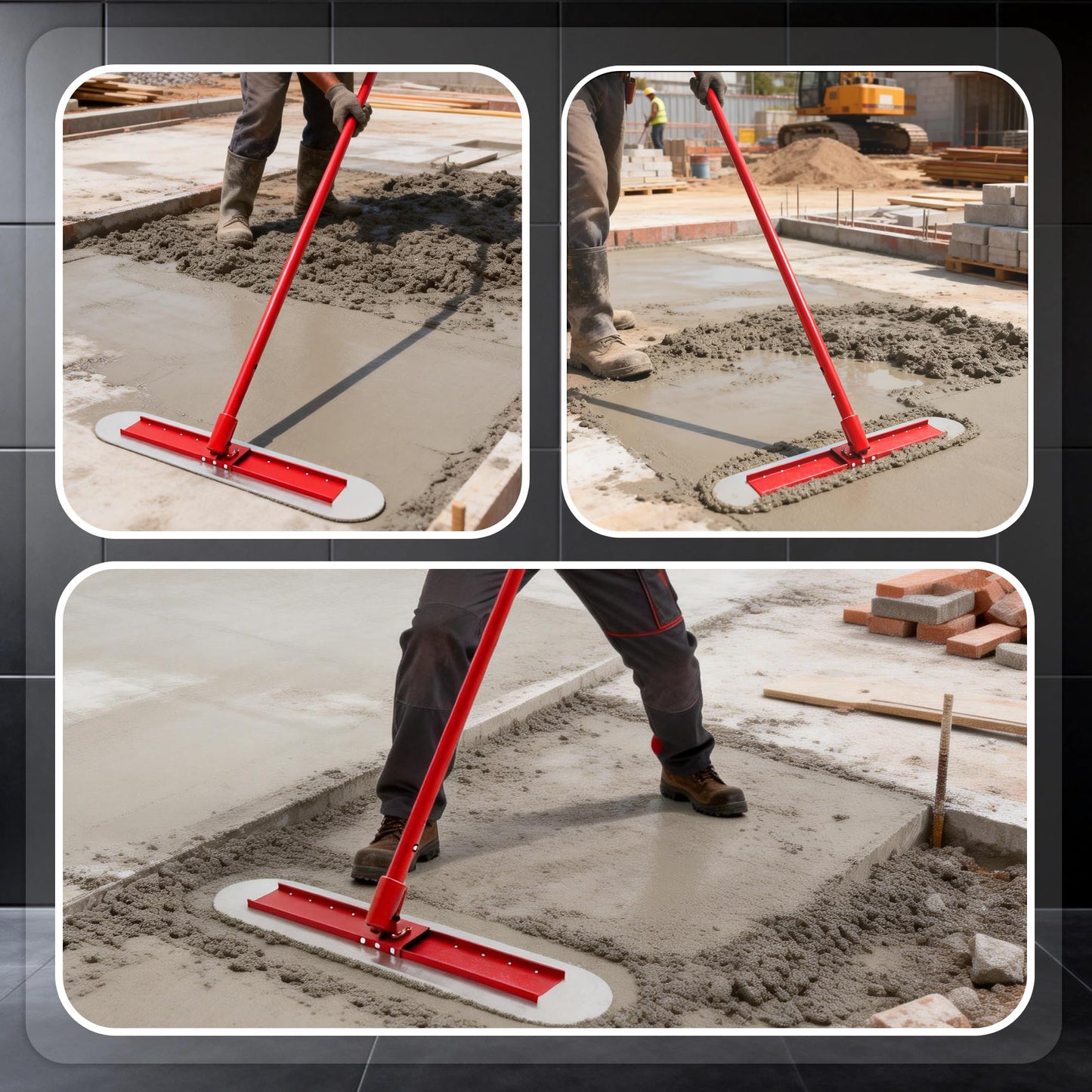 48" x 8" Concrete Bull Float Kit, Stainless Steel Round End Finishing Trowel with 47'' Adjustable Handle, Heavy Duty Concrete Smoothing Tool for Cement, Driveway, Patio