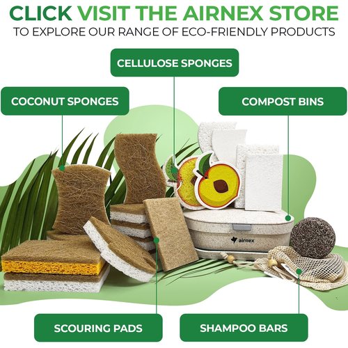 AIRNEX Natural Kitchen Sponges (12 Pack) - Biodegradable Cellulose & Coconut Scrubber Dish Sponge for Kitchen - Eco-Friendly, Non Scratch, Compostable, Non Toxic Natural Sponges for Dishes
