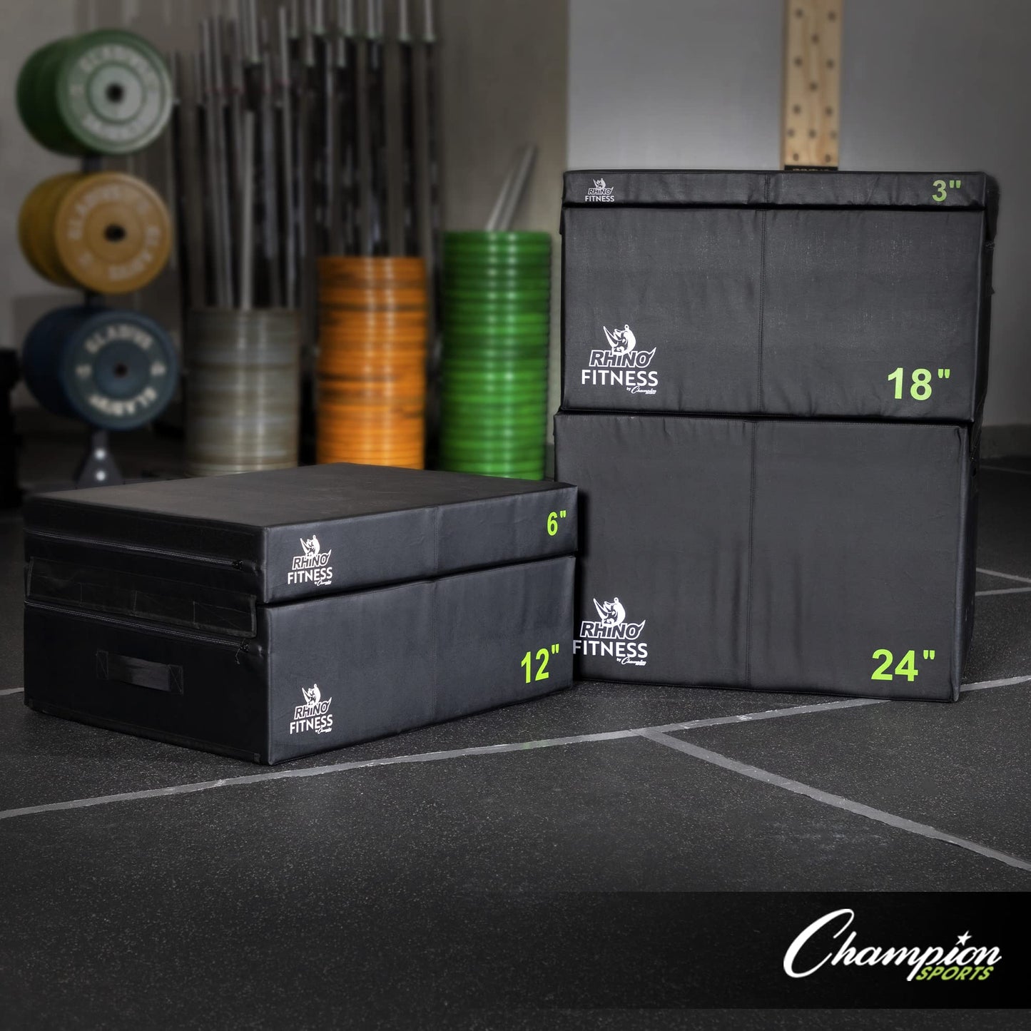Champion Sports Foam Plyometric Box Set with 6", 12", and 18" Included - Durable Jump Boxes for Training with Handles, Hook and Loop Flaps - Stackable Cross Traning Plyo Box, Jumps for Gym