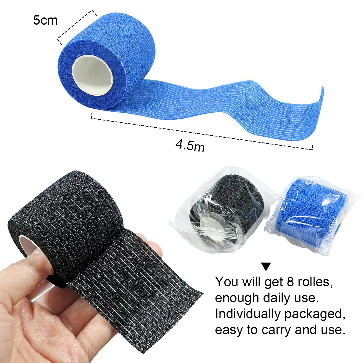 GooGou Self Adherent Wrap Bandages Self Adhering Cohesive Tape Elastic Athletic Sports Tape for Sports Sprain Swelling and Soreness on Wrist and Ankle 8PCS 2 in X 14.7 ft (White)