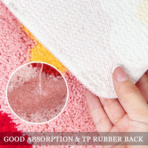 Homantic Pink Bathroom Rugs Strawberry Rug Cute Bath Mat, Girly Accessories Flower Bathmat Decor for Sink Bathtub Shower 18"x26"