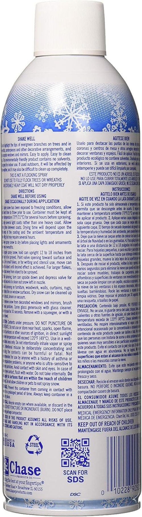 CHASE PRODUCTS White Spray Snow - 18-Ounce Decorative Snow Spray for Holiday Crafts
