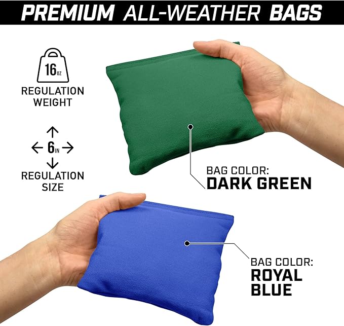 GoSports 4 ft x 2 ft Commercial Grade Cornhole Boards Set - Natural Wood Cornhole Boards, Choose from Different Bean Bag Color Combinations - Royal Blue & Dark Green