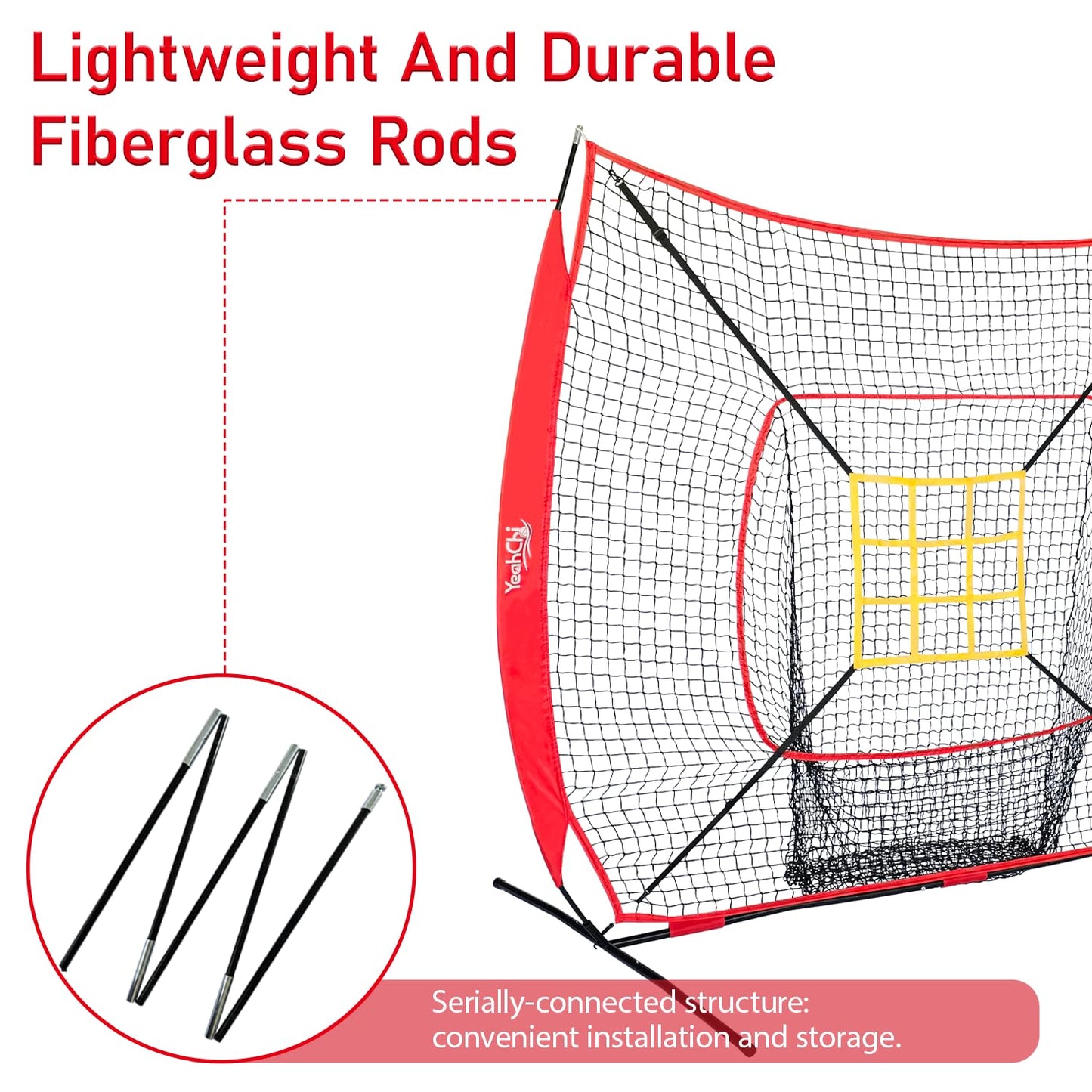 YeahChi 7×7FT Baseball net, Pitching net with Strike Zone Target, Baseball&Softball Practice net with Sturdy Bow Frame and Stable Base,Portable Practice net for All Ages and All Skilled Levels