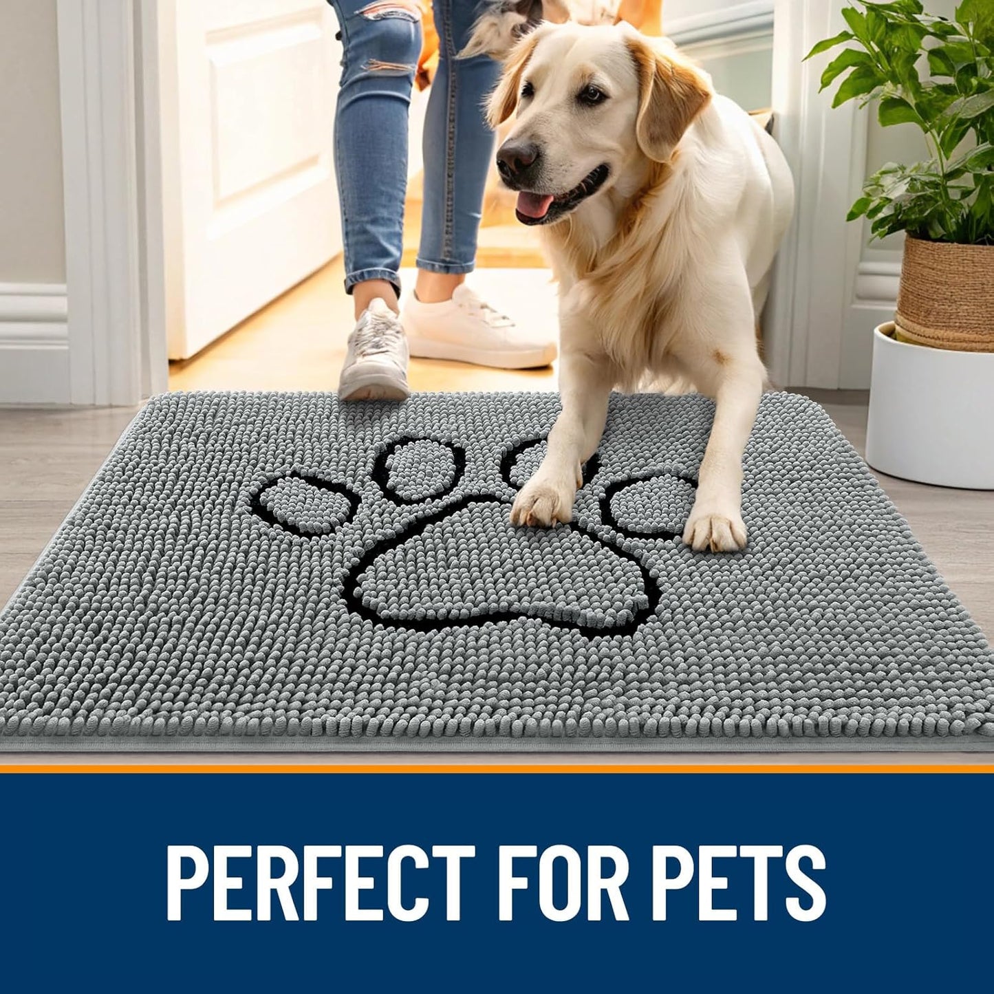 OLANLY Dog Door Mat - Absorbent Non-Slip Mud Mat for Muddy Paws | Quick Dry Chenille, 59x20, Grey
