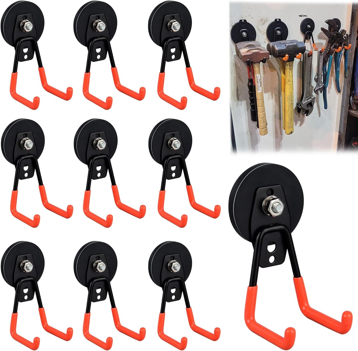 ULIBERMAGNET Heavy Duty Magnetic Garage Hooks - 10 Pack Strong Hooks for Tools & Storage | Orange