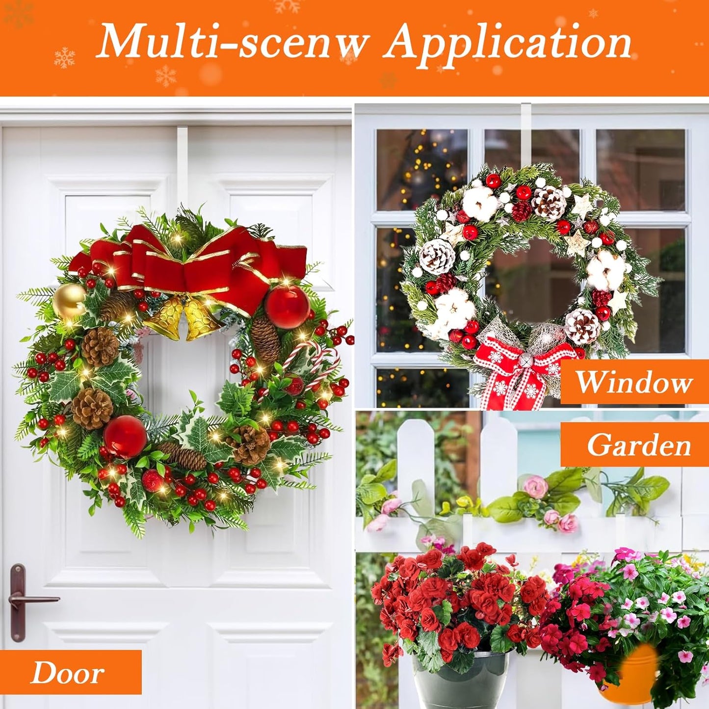 Skiennix 12-Inch Wreath Hangers - Clear Over-The-Door Hooks, 2-Pack Non-Scratch Design for Holiday Decor
