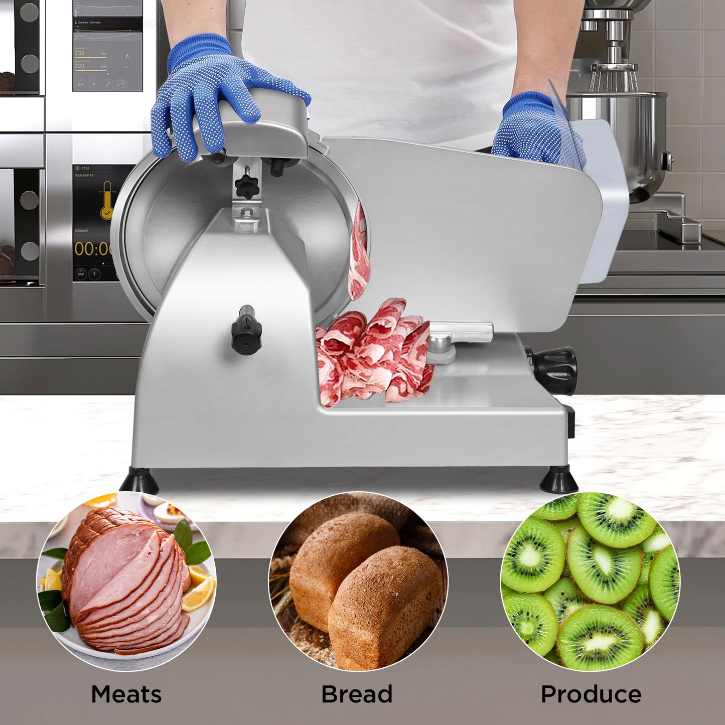 Valley Sportsman 10" Commercial Meat Slicer, Electric Deli Slicer with Adjustable Thickness Stainless Steel Blade, Built-in Sharpener, Food Slicer Machine for Meat/Bread/Cheese, Easy Cleaning