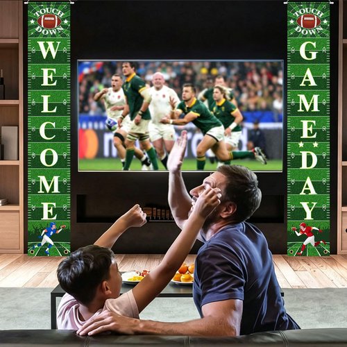 Hooqict Football Decorations Porch Sign Banner Football Door Decorations Sign Party Banner Garland for Sport Theme Game Day Tailgate Party Supplies