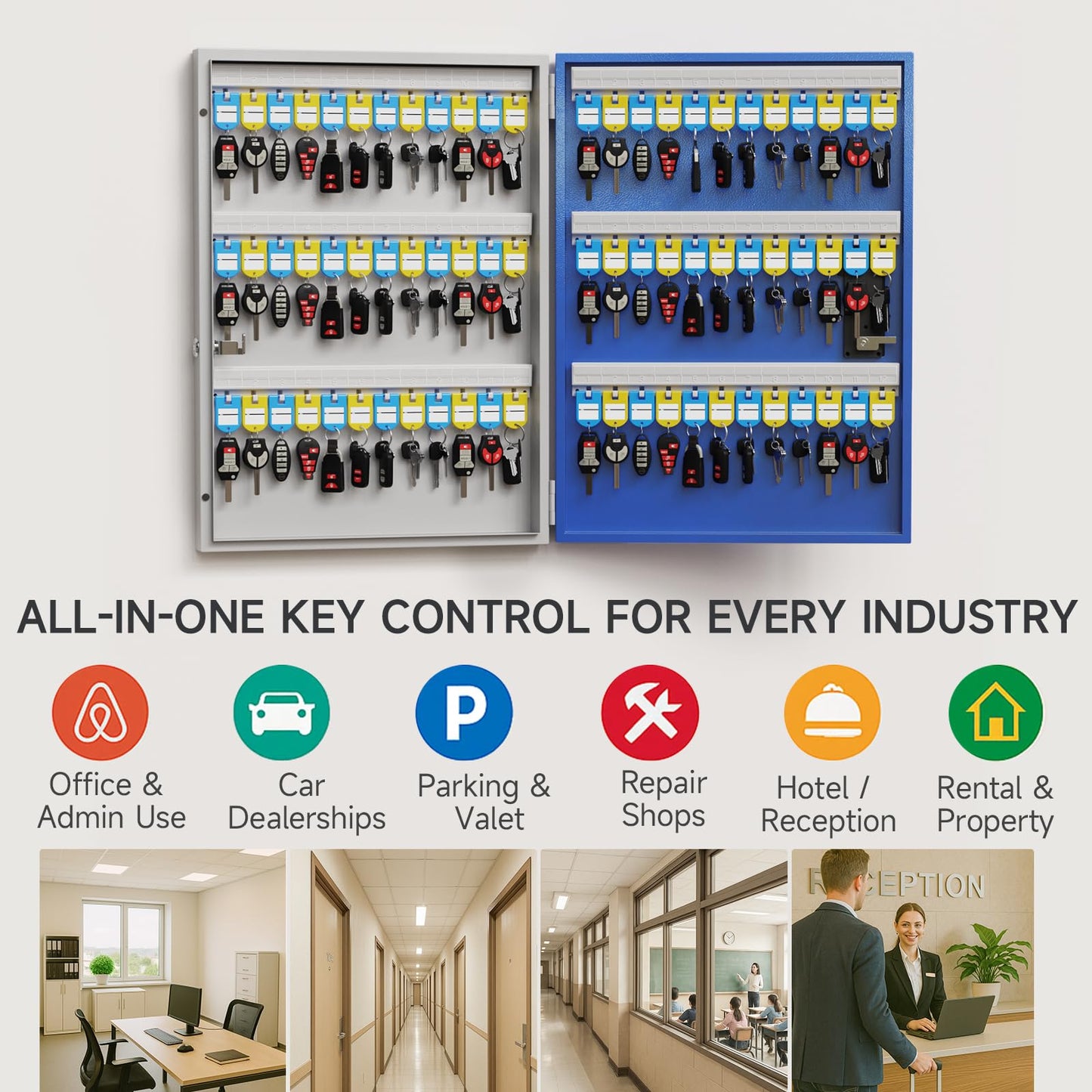WeHere 72-Key Smart Key Lock Box, Wall-Mount Key Cabinet with Key Management App(Track Key Borrow/Return), Keypad, Bluetooth & WiFi Unlock (Sold Separately) for Commercial, School, Rental, Office