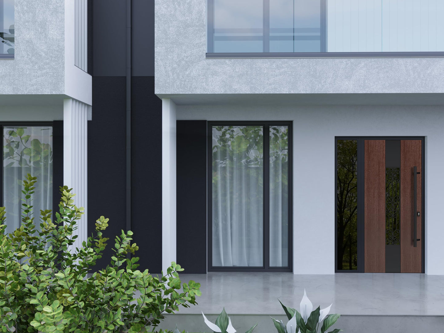 VDOMDOORS Front Exterior Prehung Steel Door/Ronex 1205 Bronze Oak/Side Exterior Window Sidelite/Entry Metal Modern Painted W36+14" x H80 Right Hand Inswing
