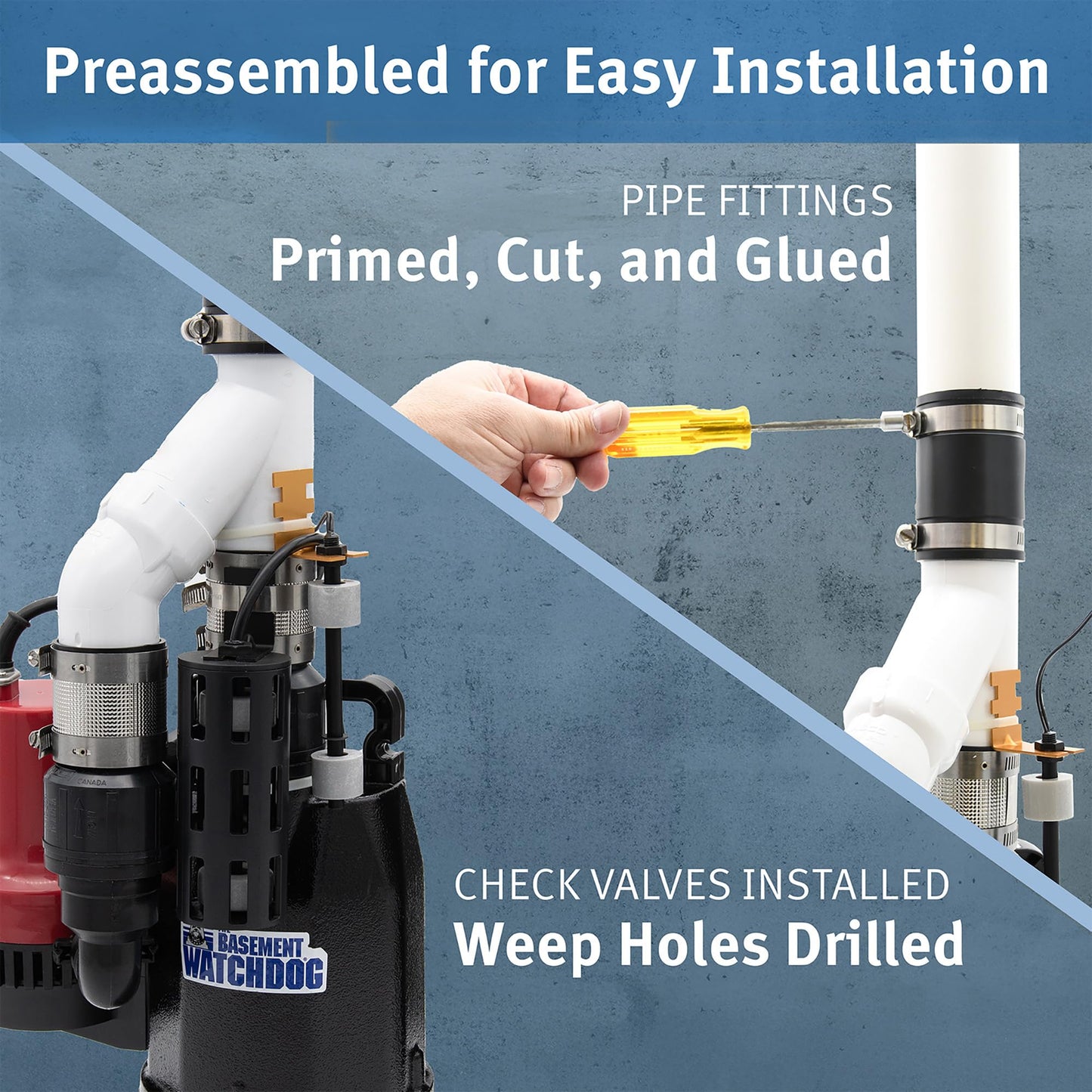 The Basement Watchdog Combo Preassembled Primary & Battery Backup Sump Pump System w/Monitoring Controller (CITE-33); Copper-Wound PSC Motor