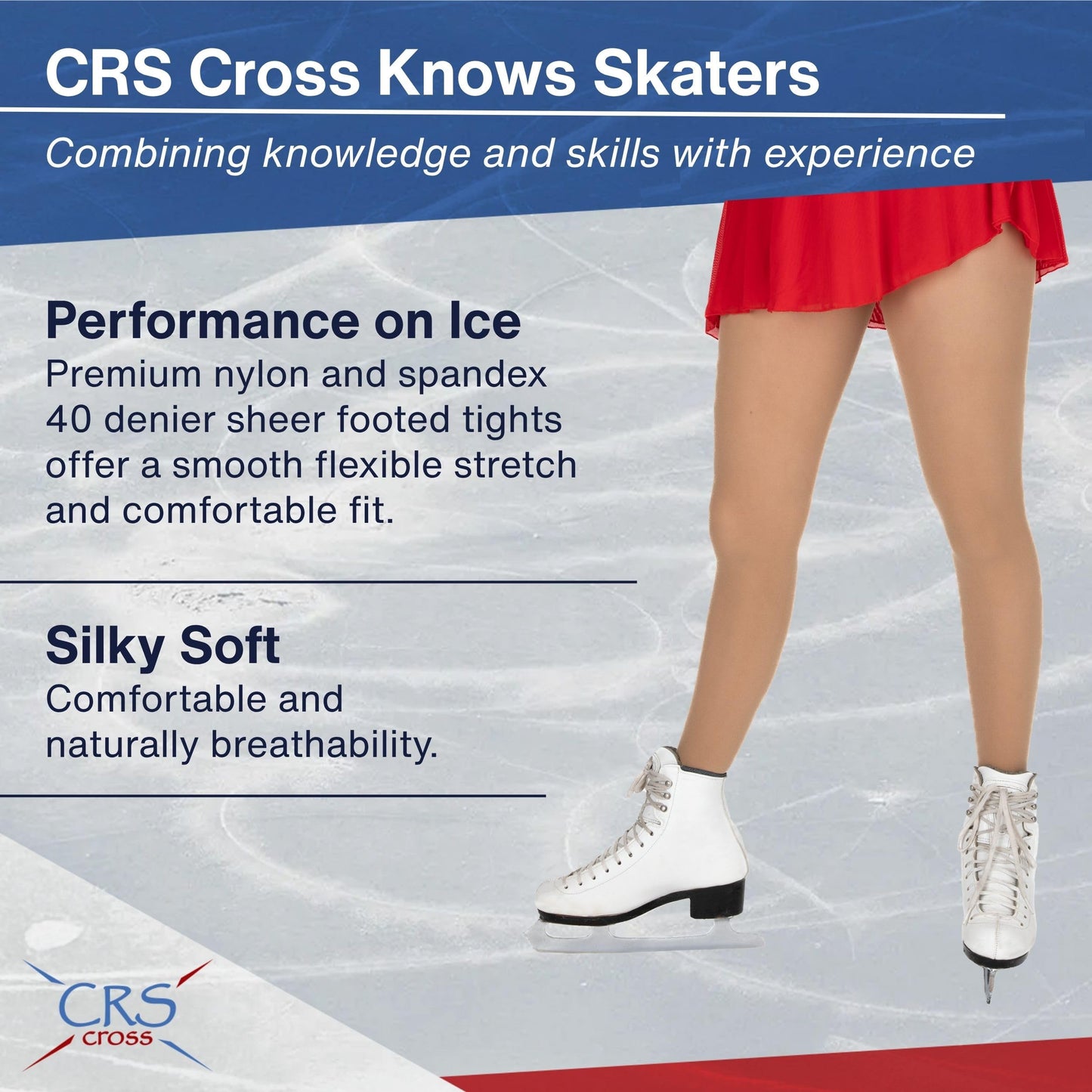CRS Cross Skating Tights. 2 Pair of Footed Opaque Figure Skate Tights. Sheer 40 Denier Performance. Figure Skate Competitions, Ice Skating Practice, and Dance. (Children 6-8 Light Tan)