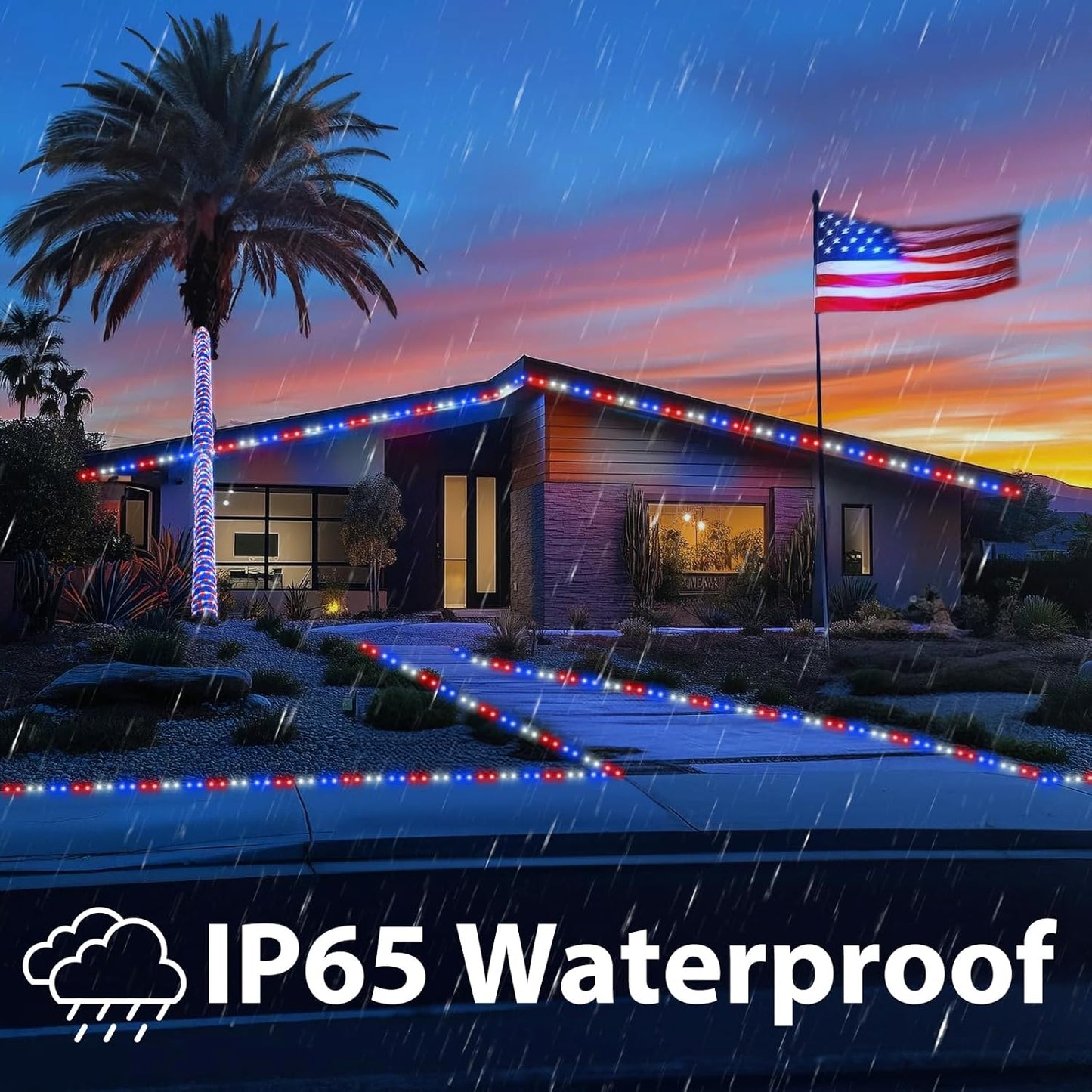Skiennix 200ft LED Rope Lights - Waterproof Flexible Tube Lighting with 8 Modes | Red, White & Blue Decor