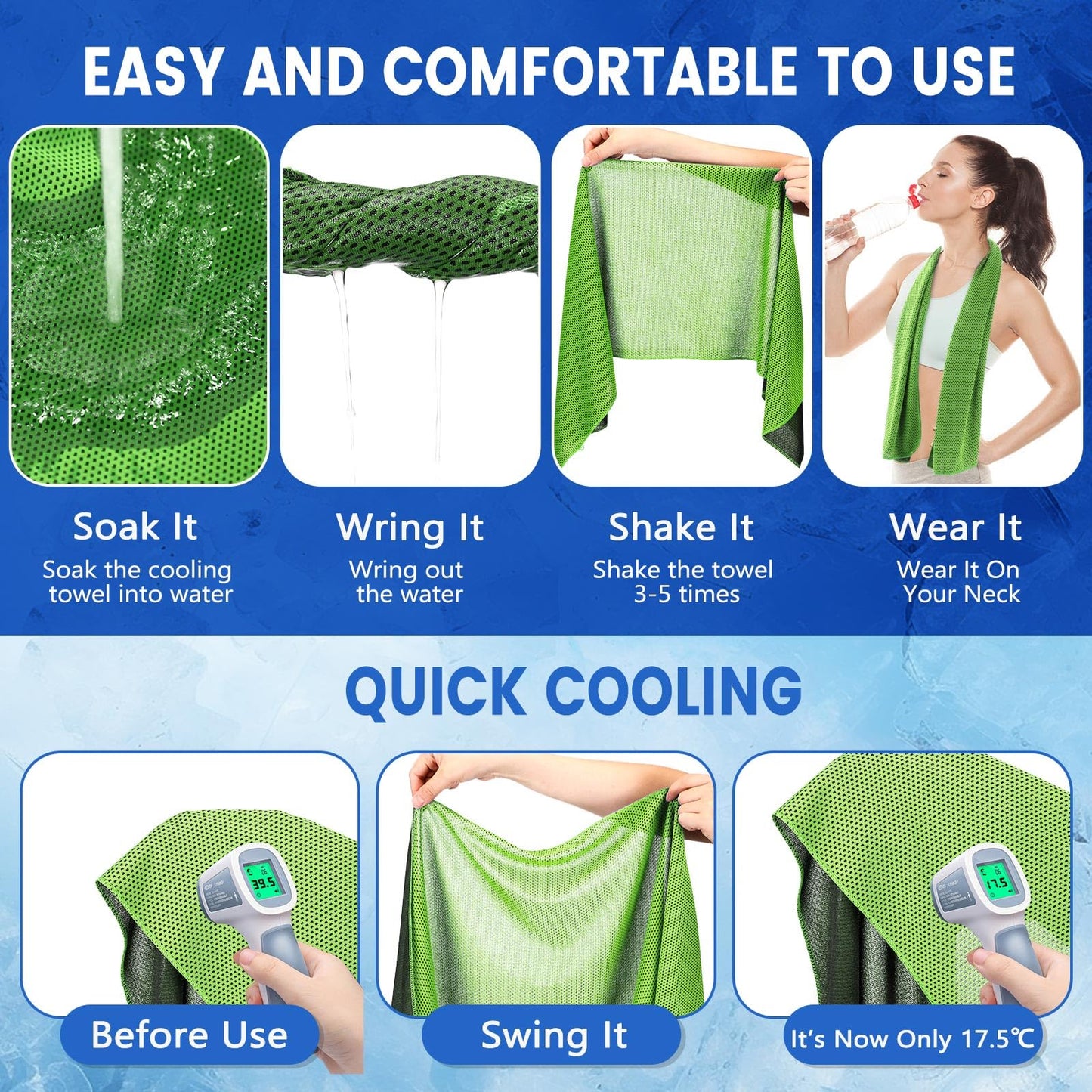 Hosuly 6 Pack Cooling Towels 40"x12" Ice Towel Cooling Neck Wraps Soft Breathable Chilly Stay Cool in Summer for Sports Yoga Golf Gym Activities(Bright Green)
