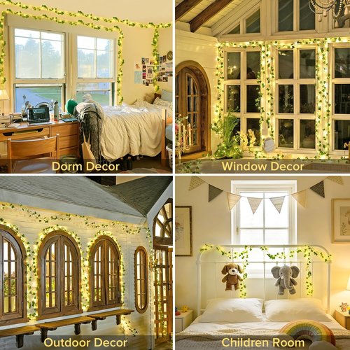 JMEXSUSS 33Ft Ivy Vines with 100 LED Fairy Lights - Battery Operated | Remote Control for Bedroom & Party Decor (Warm White)