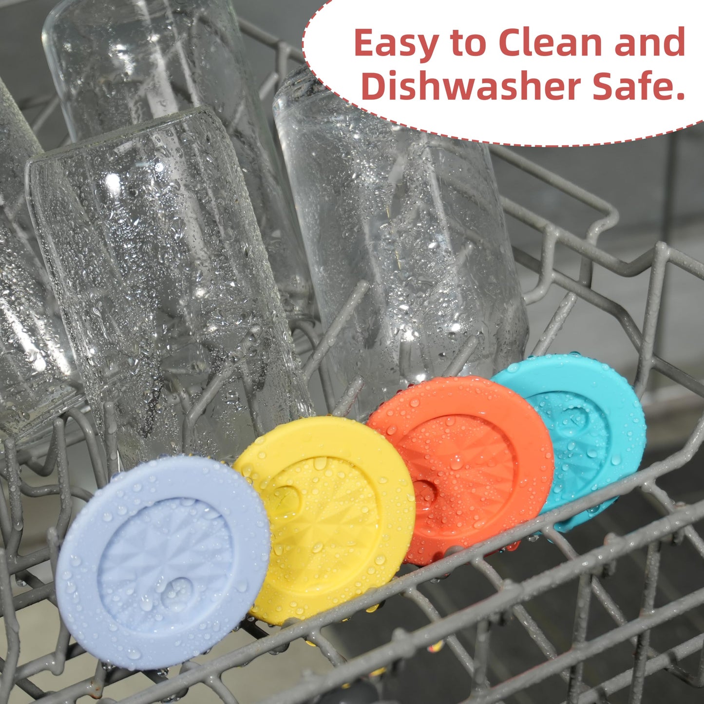 4 Pcs Silicone Lids Fit for Netany 16OZ Drinking Glass Cups with a diameter of 2.3"/58 mm, Replacement Lids for Beer Can Cups, Reusable Covers with Straw Hole for Glass Cups with Bamboo Lids