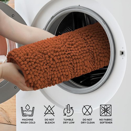 Bcoimo Chenille Bath Mat - Non-Slip Ultra-Absorbent Rug | 24" x 17" Quick-Dry Design for Bathroom