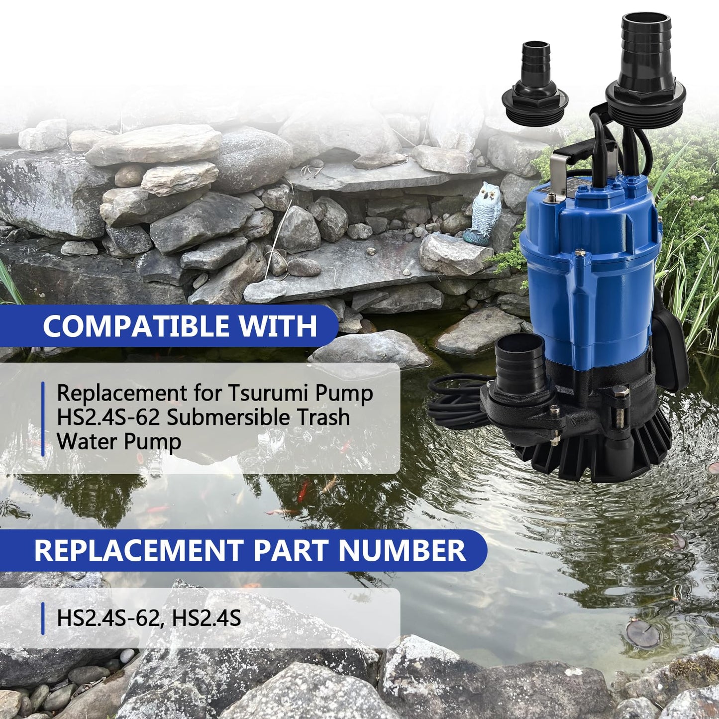 1/2 HP 115V HS2.4S HSZ2.4S Auto Float Switch Submersible Wastewater Pump replacement for HSZ2.4S-62 Submersible Trash Pump 53 GPM / 3180 GPH 60Hz 2" Straight Male NPT for Pond Sand Solids Dewatering