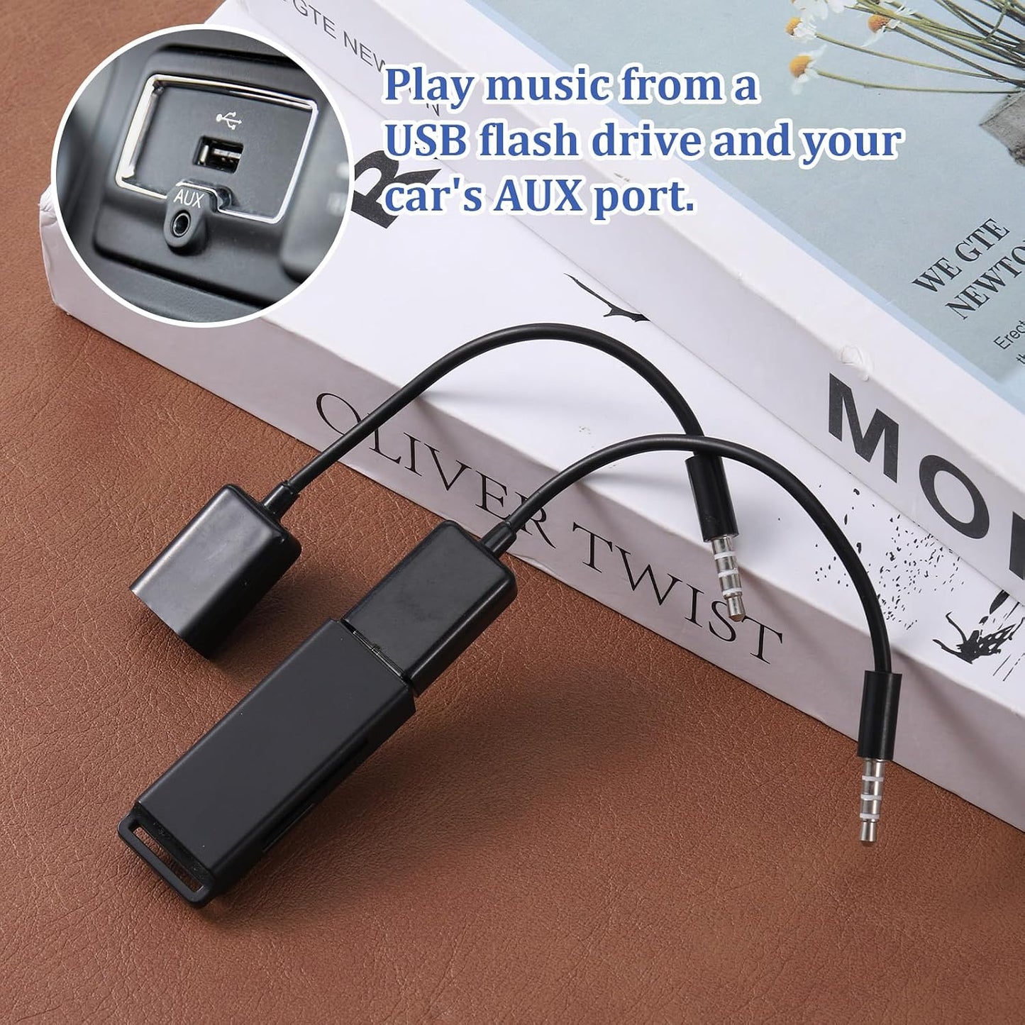 Exircy 2-Pack 3.5mm 2.0 MP3 AUX to USB Adapter, Black Male Audio Jack to USB Female Converter Cable Only for Car AUX