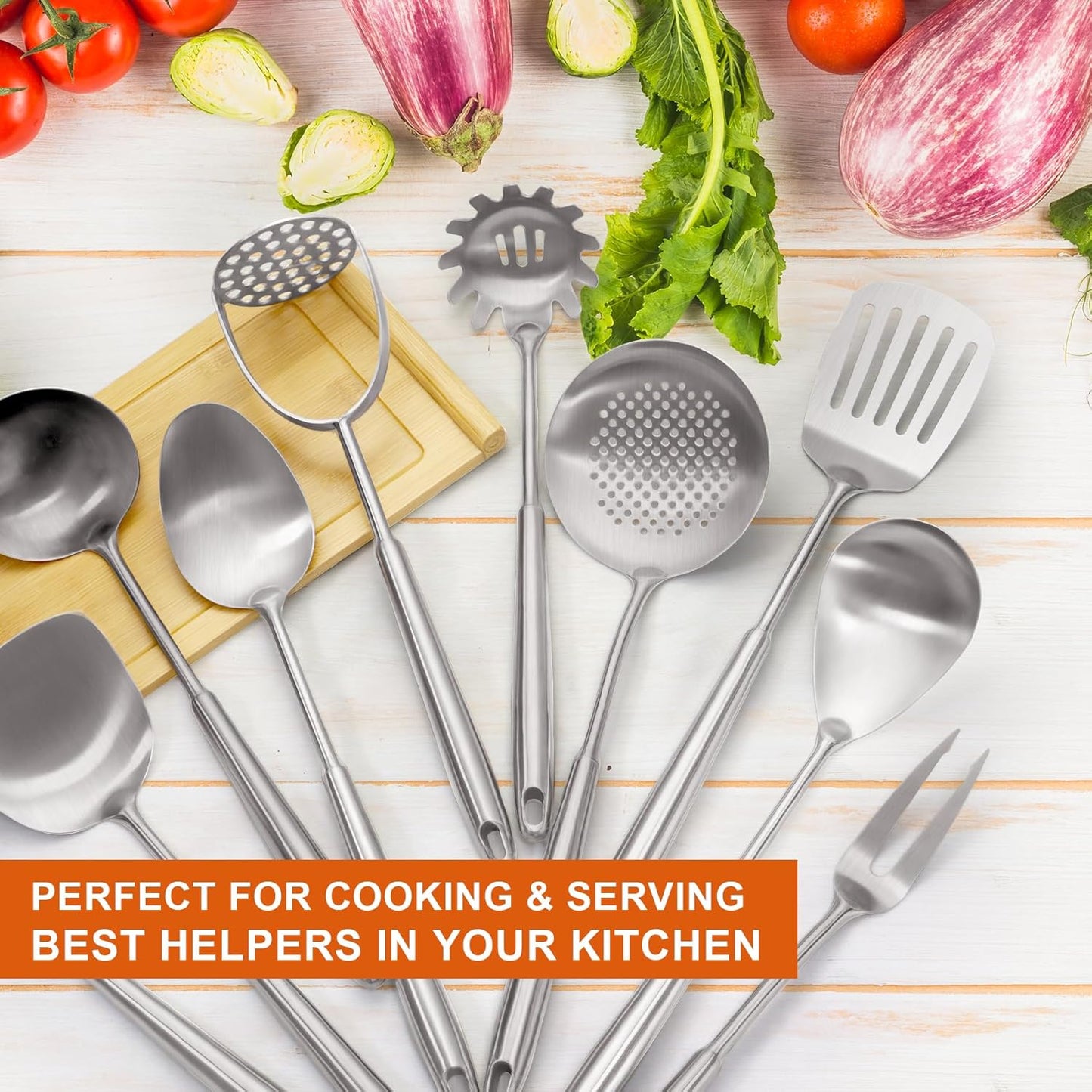 Stainless Steel Kitchen Utensils Set - 12 PCS Durable Cooking Tools for Effortless Meal Prep