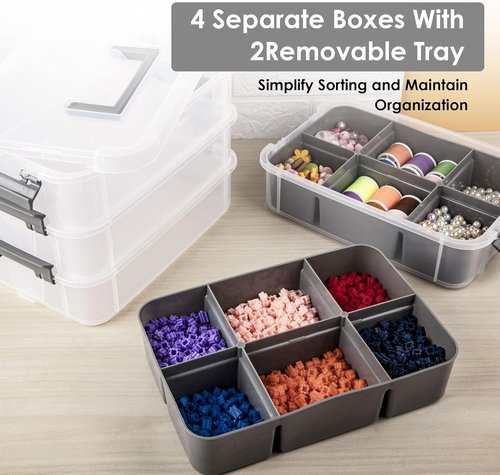 CraftGenes Modern Plastic Storage Box - 4-Layer Durable Organizer with 2 Removable Trays for Crafts & Office Supplies